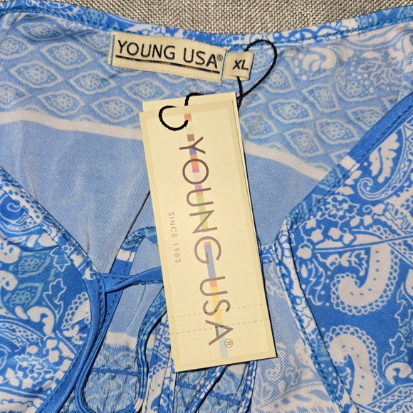NWT Young USA Blue & White Paisley Pattern Midi Dress Size XL - Picture 7 of 10